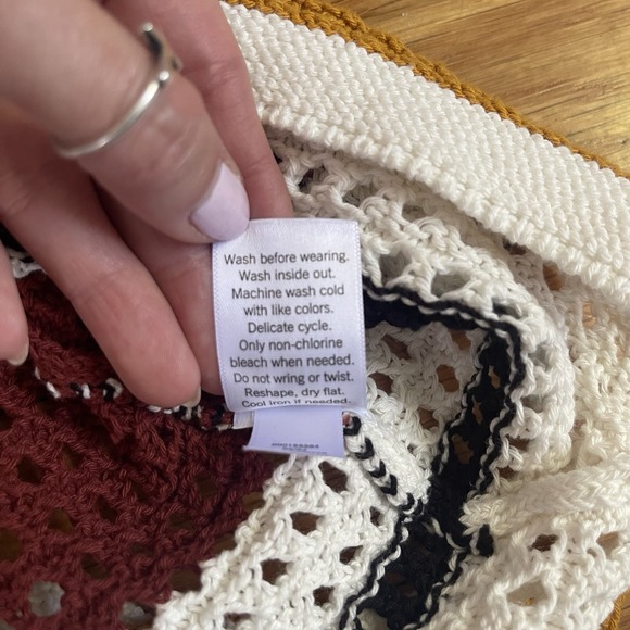 NWT Nine West Women's XS Cotton Crochet Dress White Brown Striped Sleeveless - Picture 8 of 11